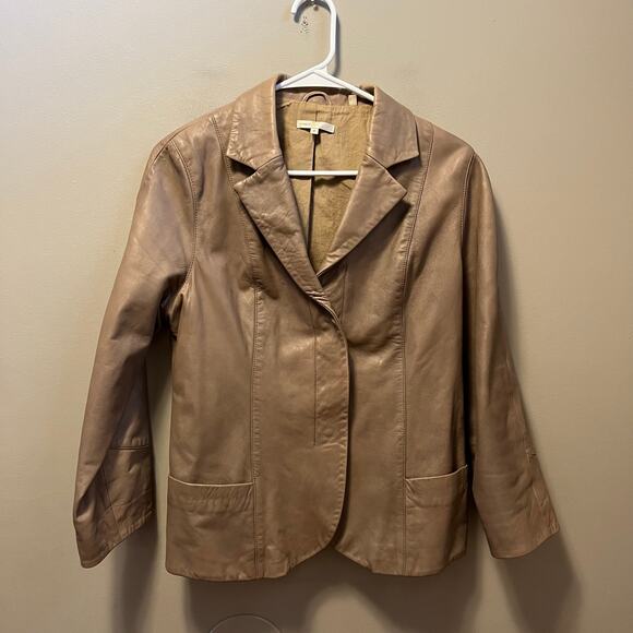 Vince Fitted Leather Blazer‎ Size Medium Tan - Picture 1 of 6